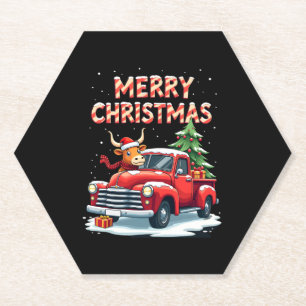 Merry Christmas Scottish Highland Cow Xmas Farm An Paper Coaster