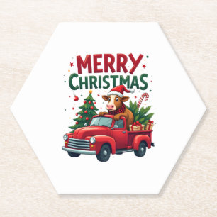 Merry Christmas Scottish Highland Cow Xmas Farm An Paper Coaster