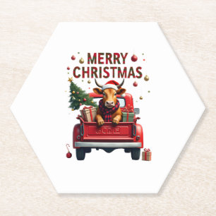 Merry Christmas Scottish Highland Cow Xmas Farm An Paper Coaster