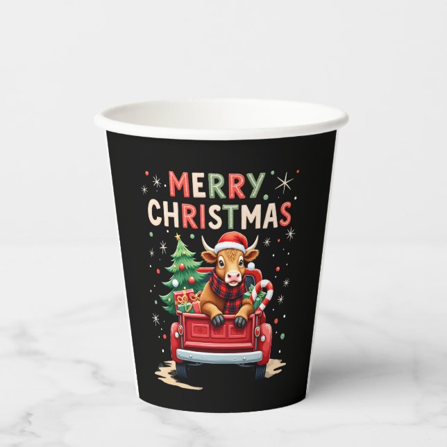 Merry Christmas Scottish Highland Cow Xmas Farm An Paper Cups (Front)