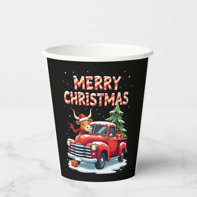 Merry Christmas Scottish Highland Cow Xmas Farm An Paper Cups (Front)