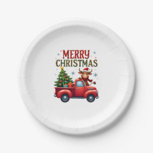 Merry Christmas Scottish Highland Cow Xmas Farm An Paper Plate