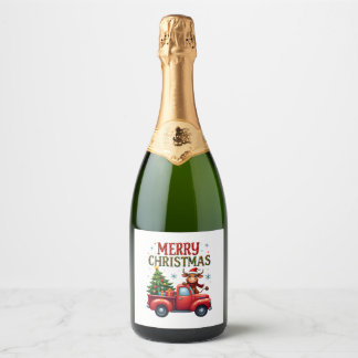Merry Christmas Scottish Highland Cow Xmas Farm An Sparkling Wine Label