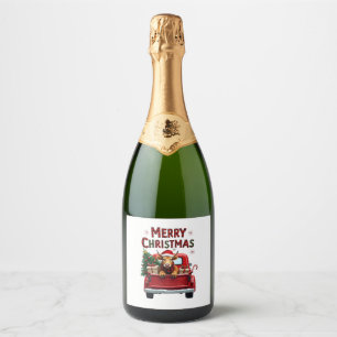 Merry Christmas Scottish Highland Cow Xmas Farm An Sparkling Wine Label