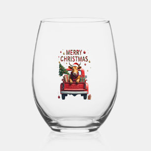 Merry Christmas Scottish Highland Cow Xmas Farm An Stemless Wine Glass
