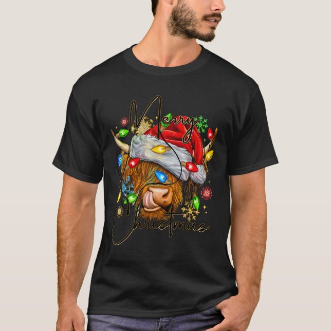 Merry Christmas Scottish Highland Cow Xmas Farm An T-Shirt (Front)