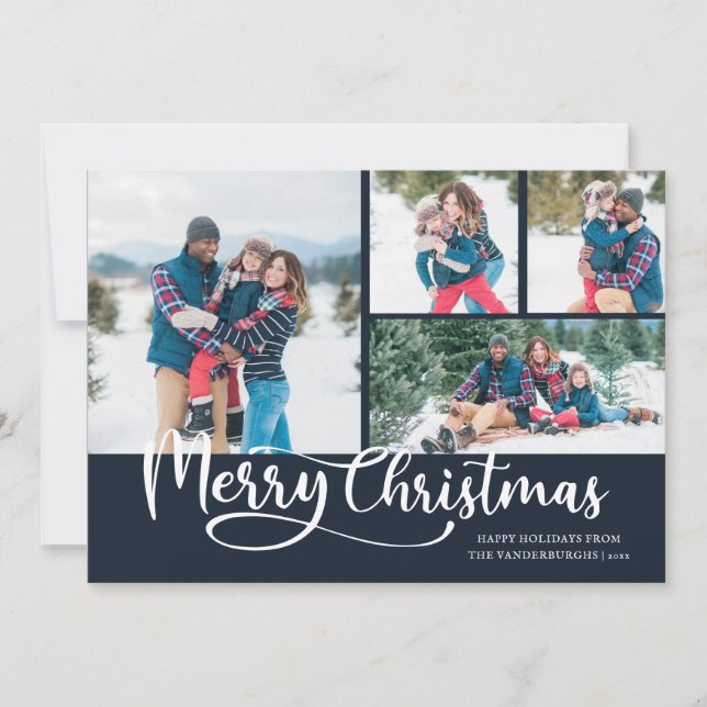 Merry Christmas Script 4 Photo Christmas  Holiday Card (Front)
