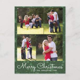 Merry Christmas Script 4 Photo Green Christmas Postcard