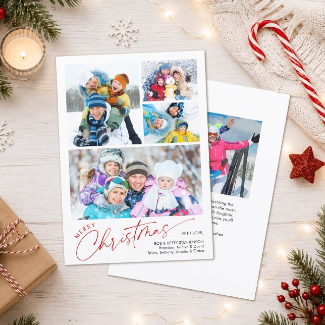Merry Christmas Script 5 Photos Holiday Card (Creator Uploaded)