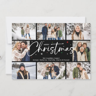 Merry Christmas Script 8 Photo Family Holiday Card