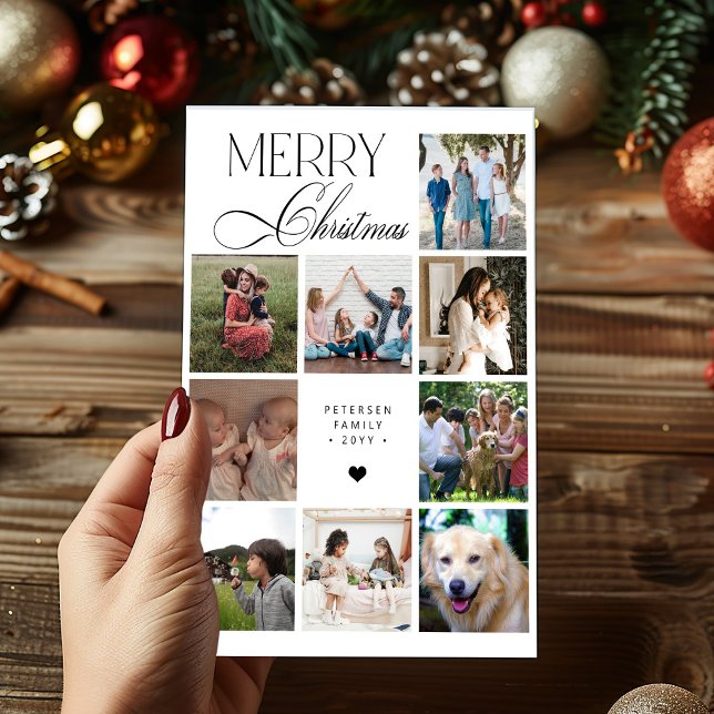 Merry Christmas script 9 photo collage Christmas Holiday Card (Creator Uploaded)