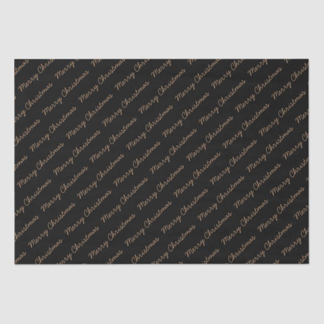 Merry Christmas Script Black and Gold Tissue Paper (Front)