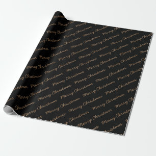 Merry Christmas Script Black and Gold Wrapping Paper