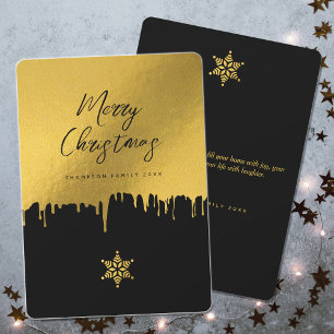 Merry Christmas Script Black & Gold Non Photo Holiday Card