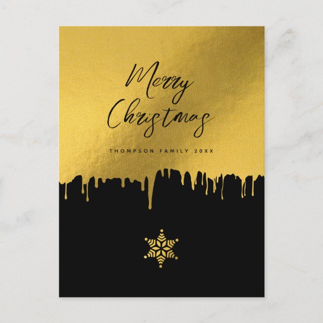 Merry Christmas Script Black & Gold Non Photo  Holiday Postcard (Front)