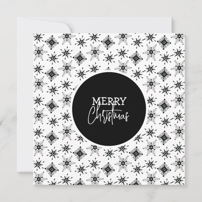 Merry Christmas Script Black Snowflakes  Card (Front)