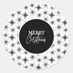Merry Christmas Script Black Snowflakes   Classic Round Sticker
