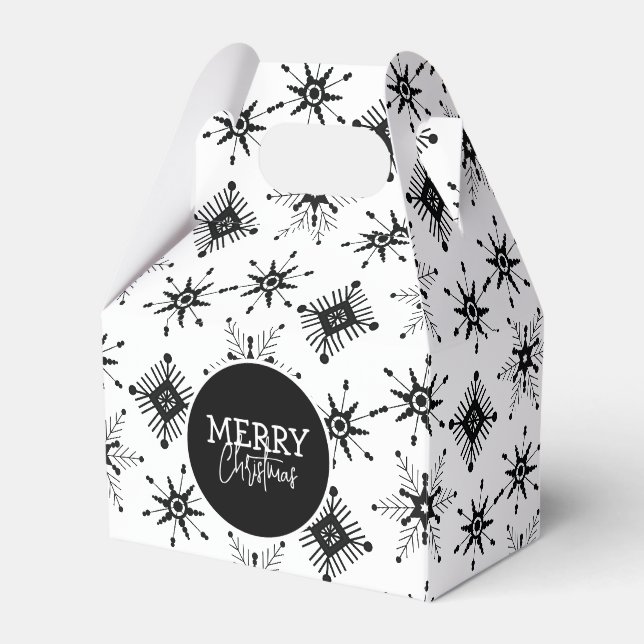 Merry Christmas Script Black Snowflakes    Favour Box (Front Side)