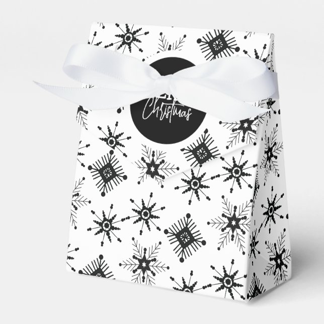 Merry Christmas Script Black Snowflakes    Favour Box (Front Side)