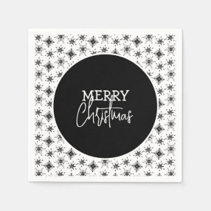 Merry Christmas Script Black Snowflakes Napkin