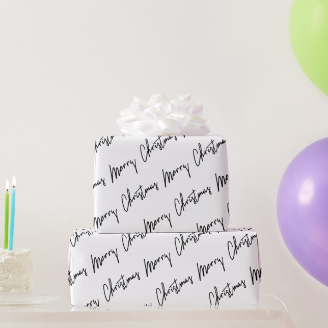 Merry Christmas Script Black White Minimalism New Wrapping Paper (Party Gifts)