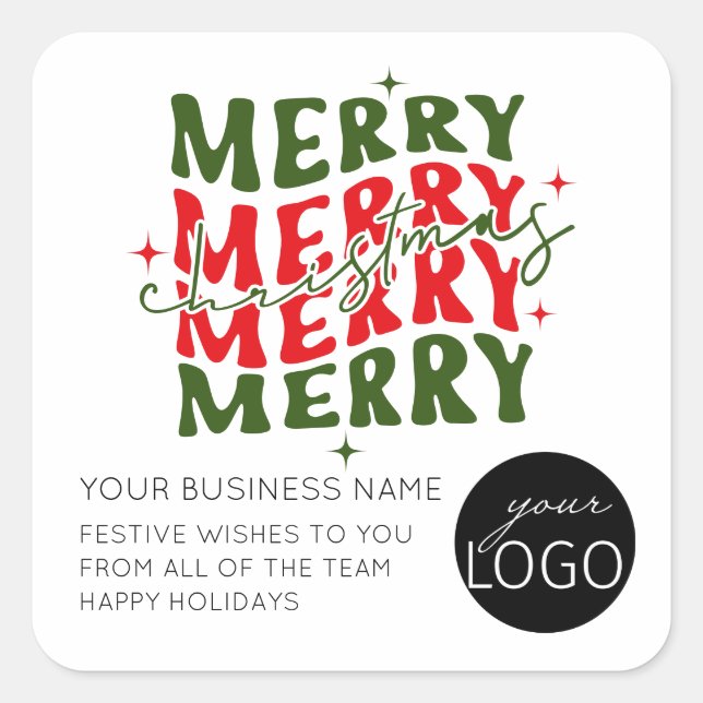 Merry Christmas Script Business Logo Square Sticker (Front)