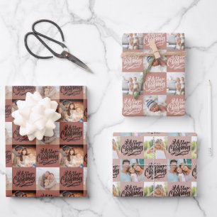 Merry Christmas Script Checkerboard 6 Photo Wrapping Paper Sheet
