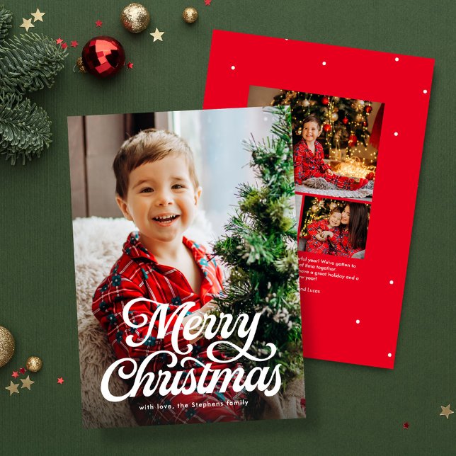 Merry Christmas script classic photo Holiday Card (Creator Uploaded)