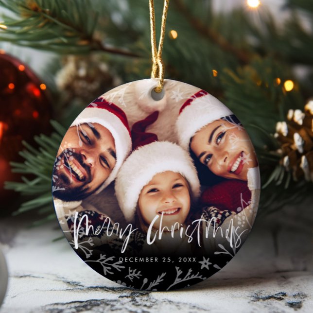 Merry Christmas Script Copy Photo Ceramic Tree Decoration (Merry Christmas Script Copy Photo Ceramic Ornament)