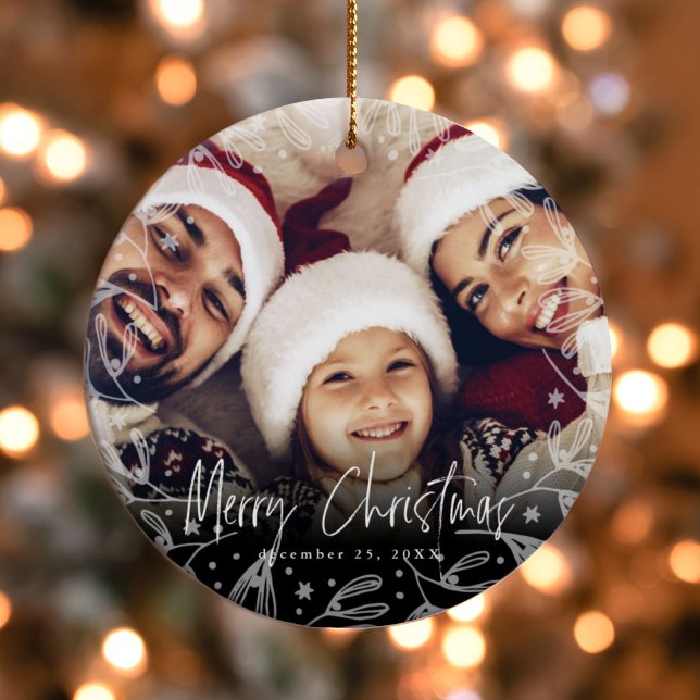 Merry Christmas Script Copy Photo Ceramic Tree Decoration (Merry Christmas Script Copy Photo Ceramic Ornament)