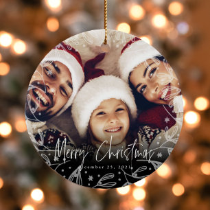Merry Christmas Script Copy Photo Ceramic Tree Decoration