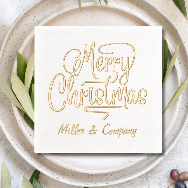 Merry Christmas Script Corporate Personalised Name Foil Napkins (Creator Uploaded)