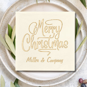 Merry Christmas Script Corporate Personalised Name Foil Napkins
