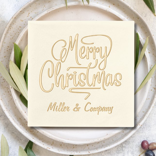 Merry Christmas Script Corporate Personalised Name Foil Napkins (Creator Uploaded)