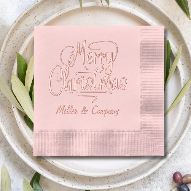 Merry Christmas Script Corporate Personalised Name Foil Napkins (Creator Uploaded)