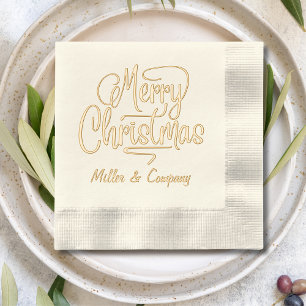 Merry Christmas Script Corporate Personalised Name Foil Napkins