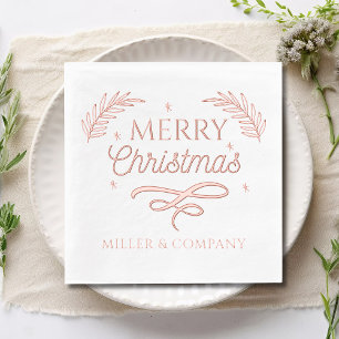 Merry Christmas Script Corporate Personalised Name Foil Napkins
