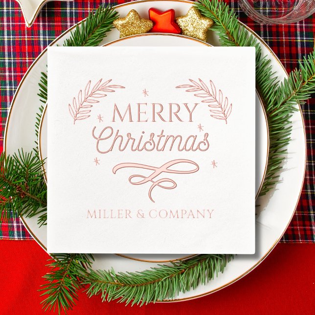 Merry Christmas Script Corporate Personalised Name Foil Napkins (Creator Uploaded)