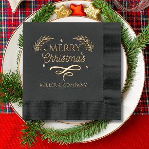 Merry Christmas Script Corporate Personalised Name Foil Napkins