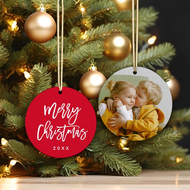 Merry Christmas Script Custom Colour Acrylic Photo Ornament (Creator Uploaded)