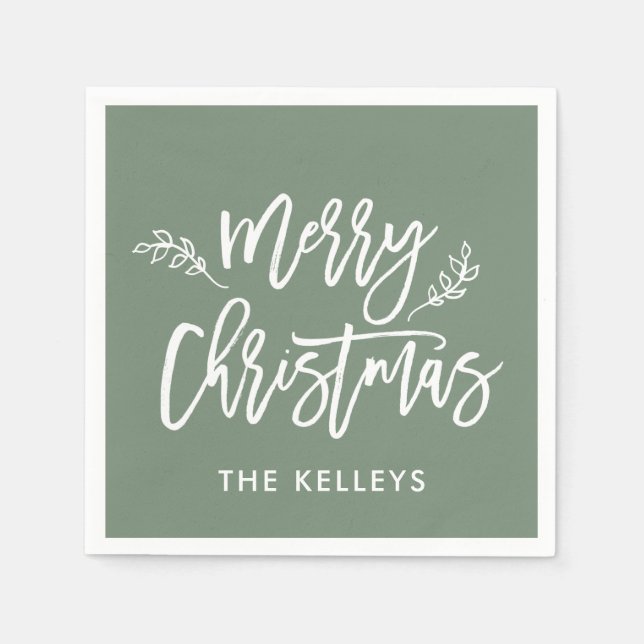 Merry Christmas Script Custom Colour Personalised Napkin (Front)