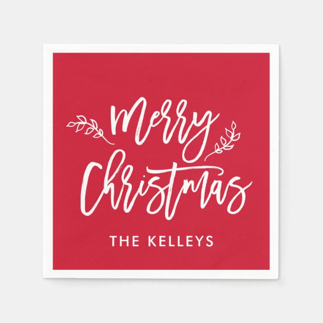 Merry Christmas Script Custom Colour Personalised Napkin (Front)