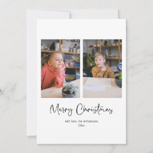 Merry Christmas Script Custom Message Three Photo  Holiday Card