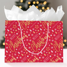 Merry Christmas Script Custom Name Red Faux Gold