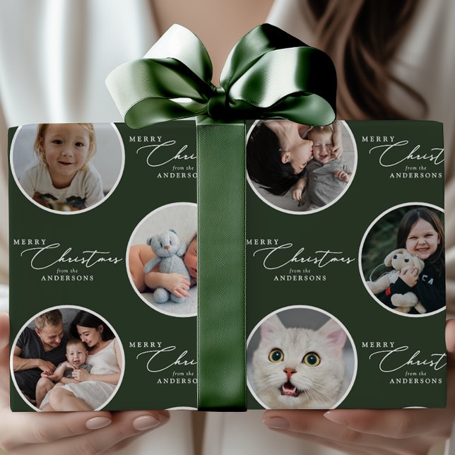 Merry Christmas Script Custom Text 28 Photo Wrapping Paper (Creator Uploaded)