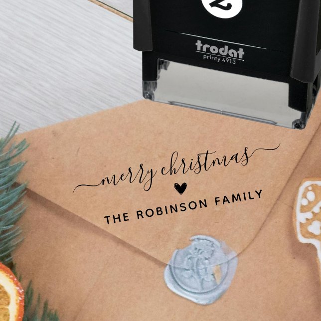 Merry Christmas Script Cute Heart Family Name  Self-inking Stamp (Creator Uploaded)