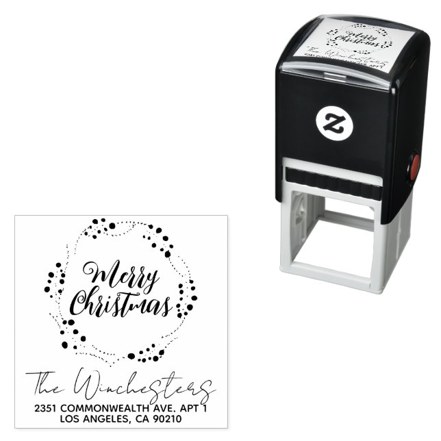 Merry Christmas script cute wreath frame custom Self-inking Stamp (In Situ)