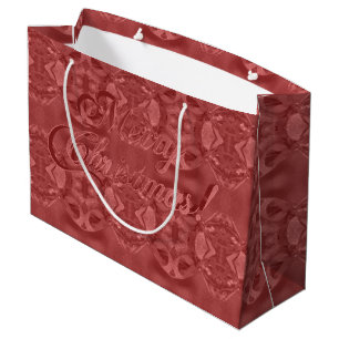 Merry Christmas Script Elegant Burgundy Red Large Gift Bag