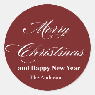 merry christmas script elegant classic round sticker