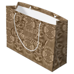 Merry Christmas Script Elegant Copper Brown Large Gift Bag